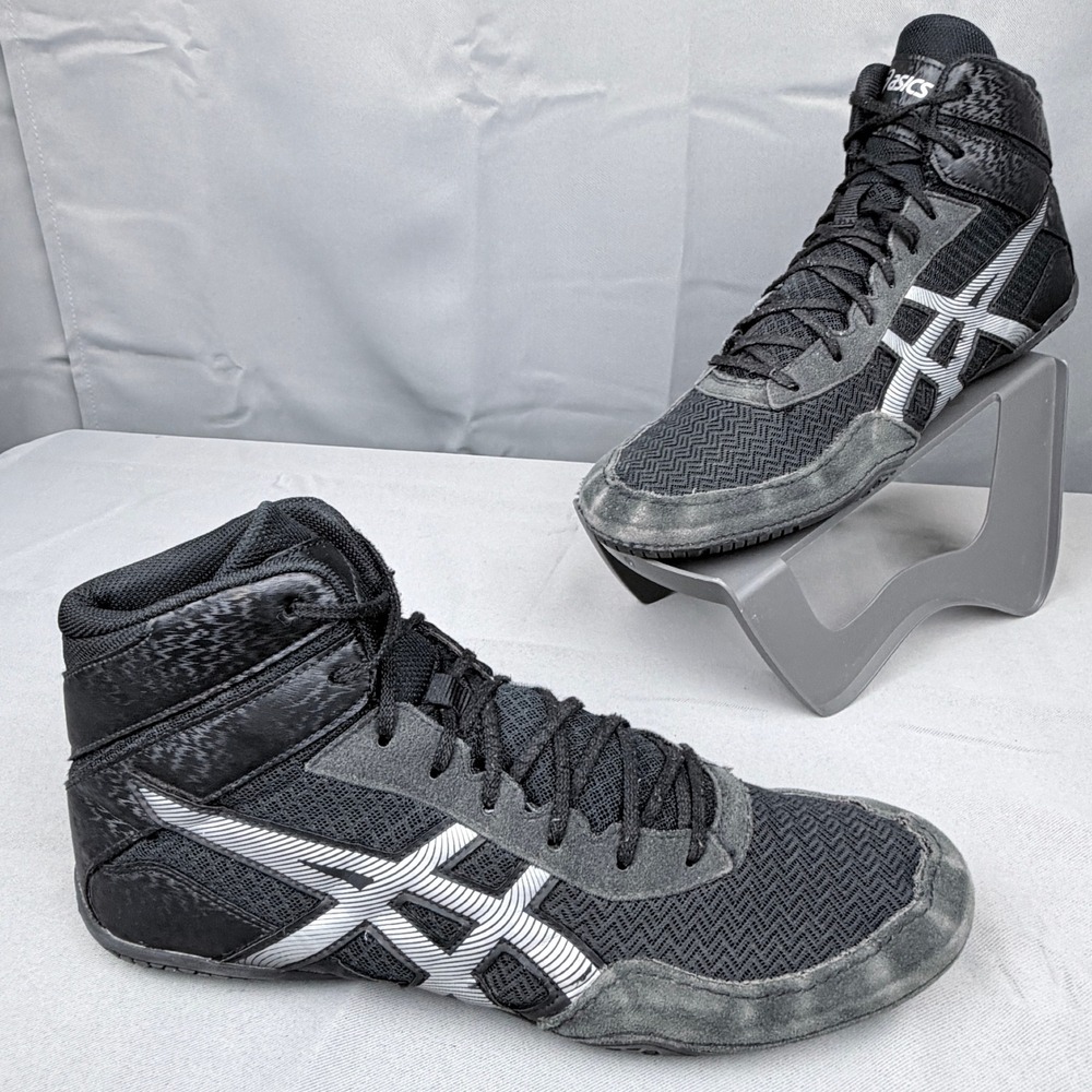 Asics Matcontrol 2 Wrestling Shoes Black Silver 1081A053 Mens Size 12 High Top